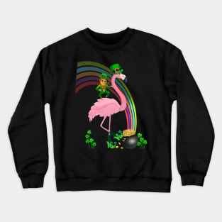 Funny St. Paddy's Flamingo with Leprechaun St. Patrick's Day Crewneck Sweatshirt